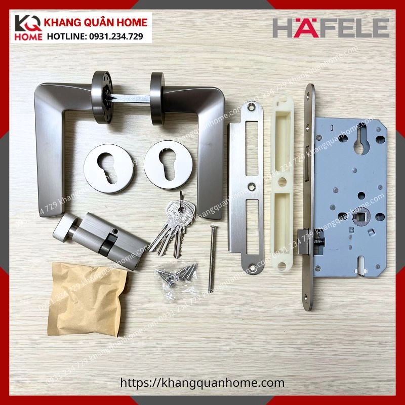 Hình thực tế Khóa Tay Nắm Cửa DIY Set D Hafele 499.63.624 Nickel Mờ