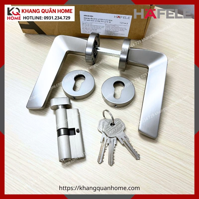 Hình thực tế Khóa Tay Nắm Cửa DIY Set D Hafele 499.63.624 Nickel Mờ