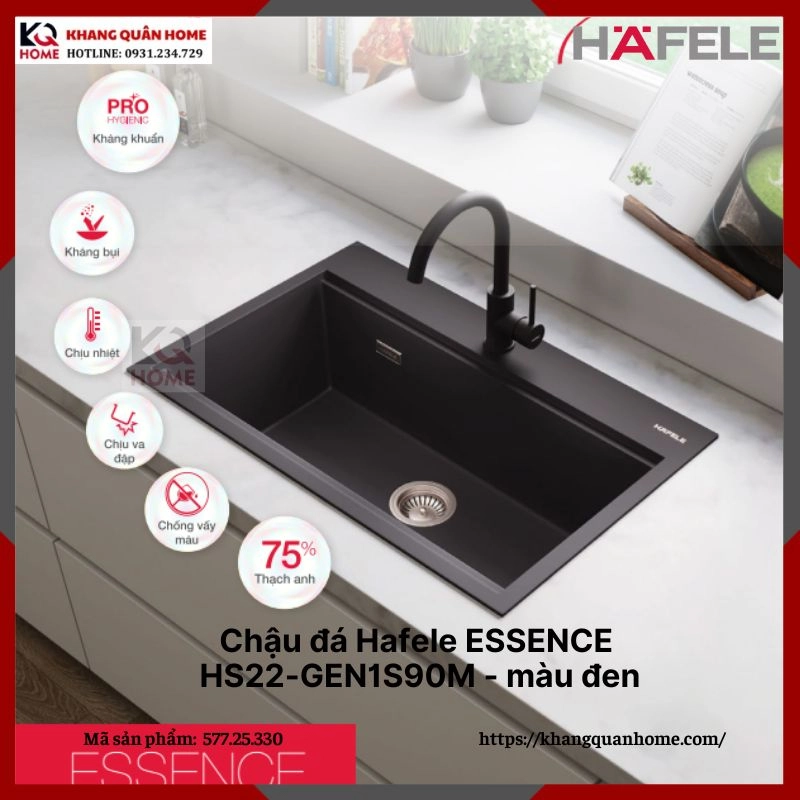 Chậu đá Hafele ESSENCE HS22-GEN1S90M - Màu đen - 577.25.330