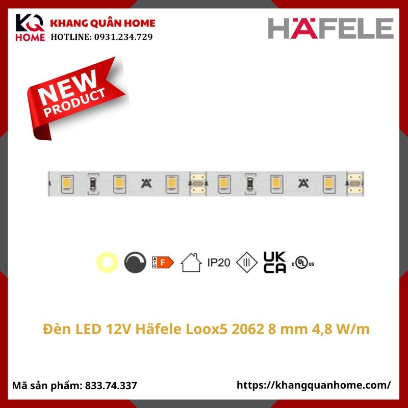Đèn LED 12V Häfele Loox5 2062 8 mm đơn sắc 4,8 W/m-833.74.337