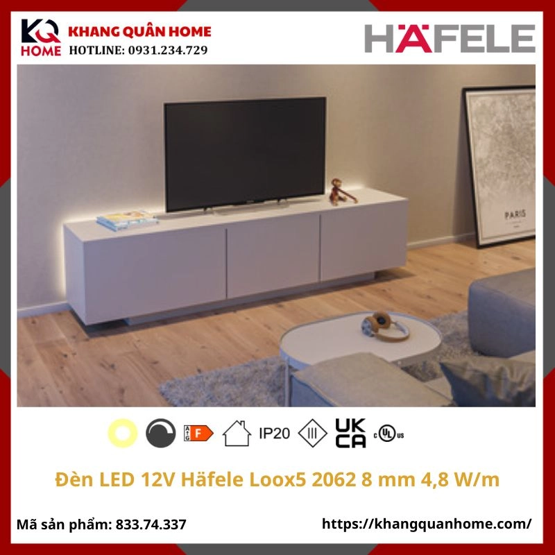 Đèn LED 12V Häfele Loox5 2062 8 mm đơn sắc 4,8 W/m-833.74.337