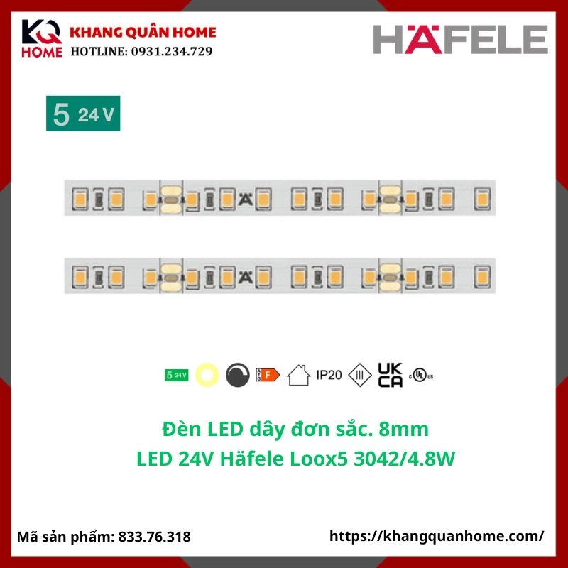  Đèn LED 24V Häfele Loox5 3042 8 mm 4000K 4,8 W/m-833.76.318
