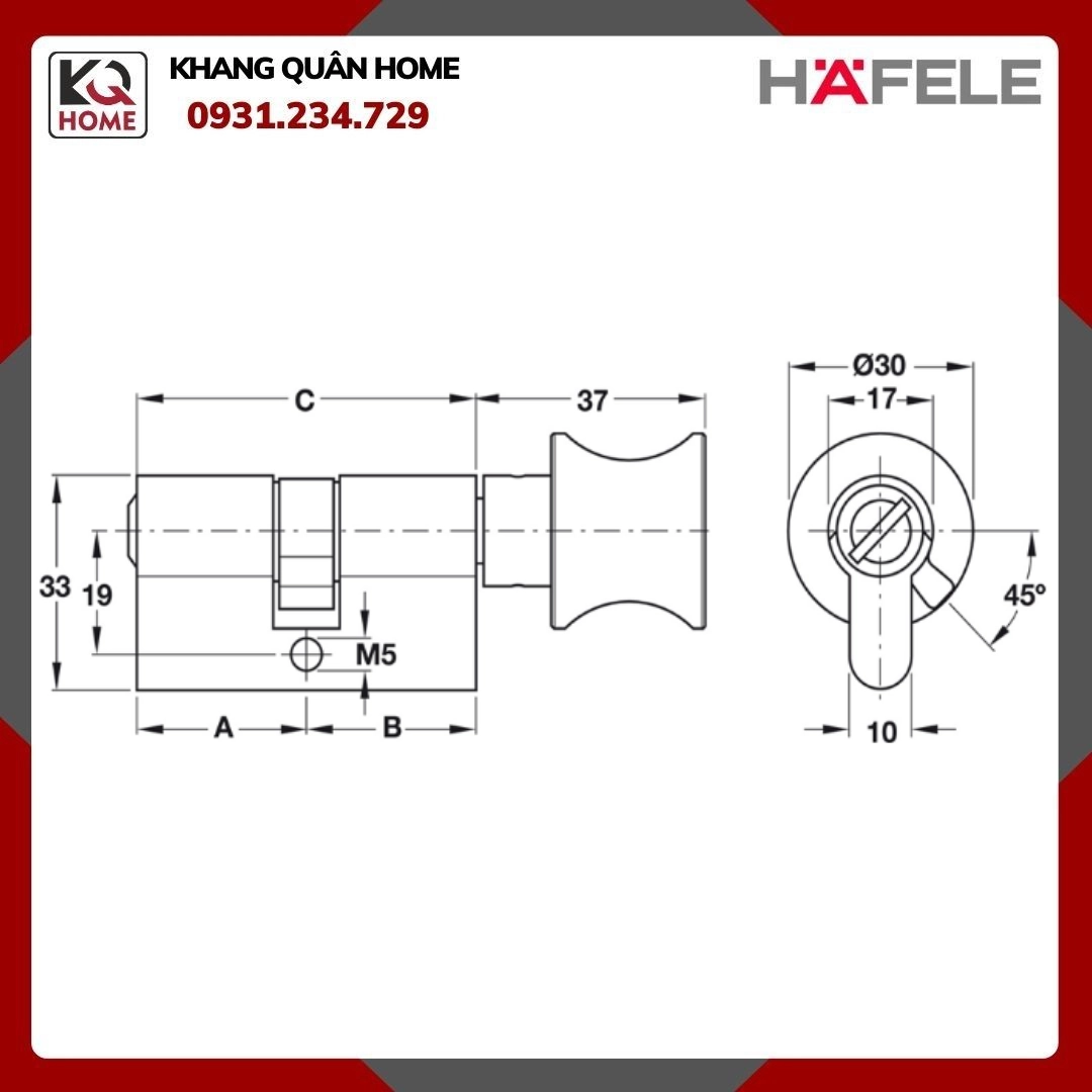 Ruột Khóa Phòng Vệ Sinh 71mm Hafele 916.96.420