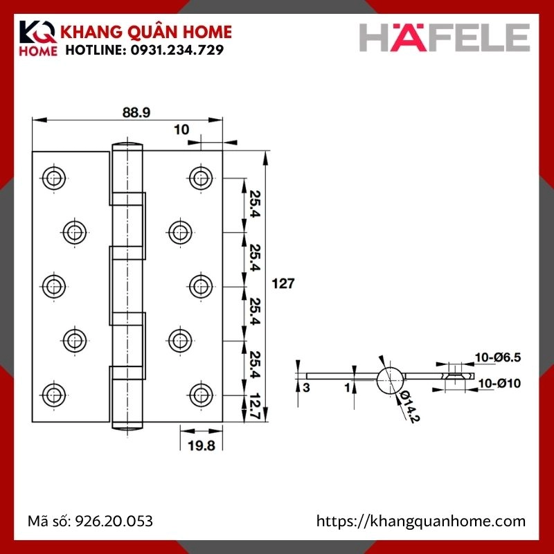 BẢN LỀ LÁ 4 VÒNG BI 80KG HAFELE MÀU ĐEN 926.20.053