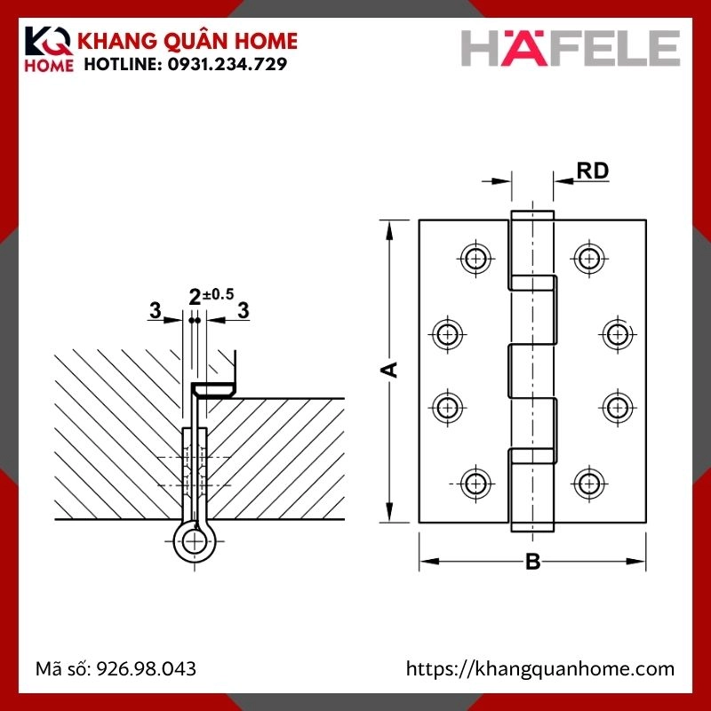 Bản Lề Lá 2 Vòng Bi 120Kg Màu Đen Hafele 926.98.043