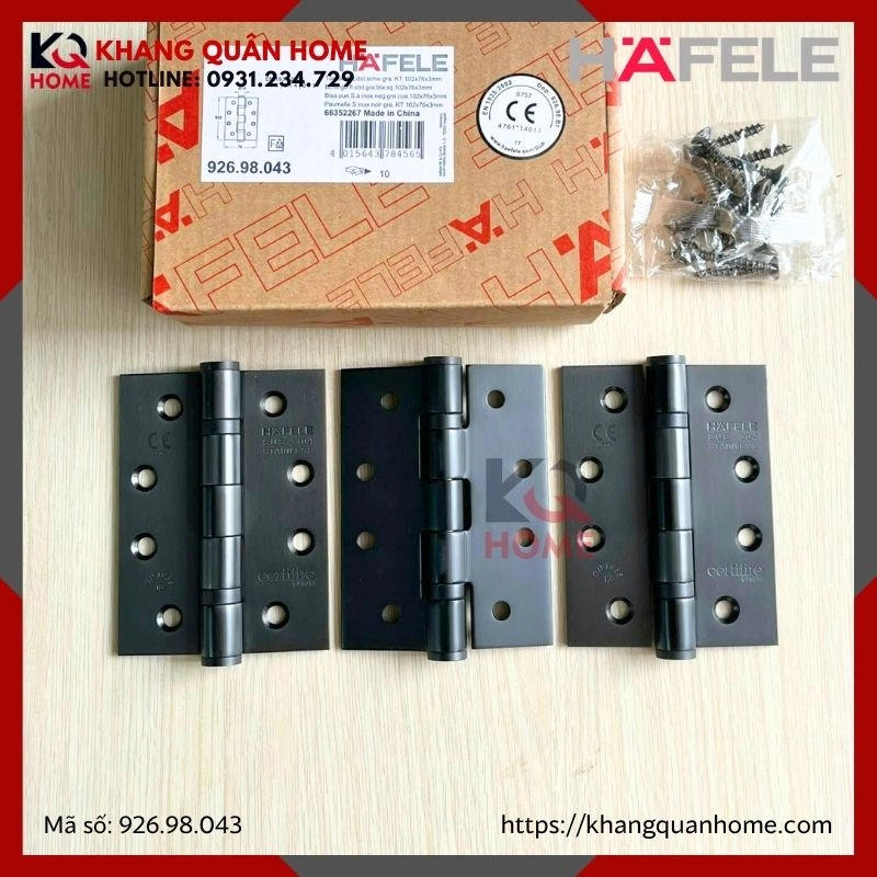 Bản Lề Lá 2 Vòng Bi 120Kg Màu Đen Hafele 926.98.043