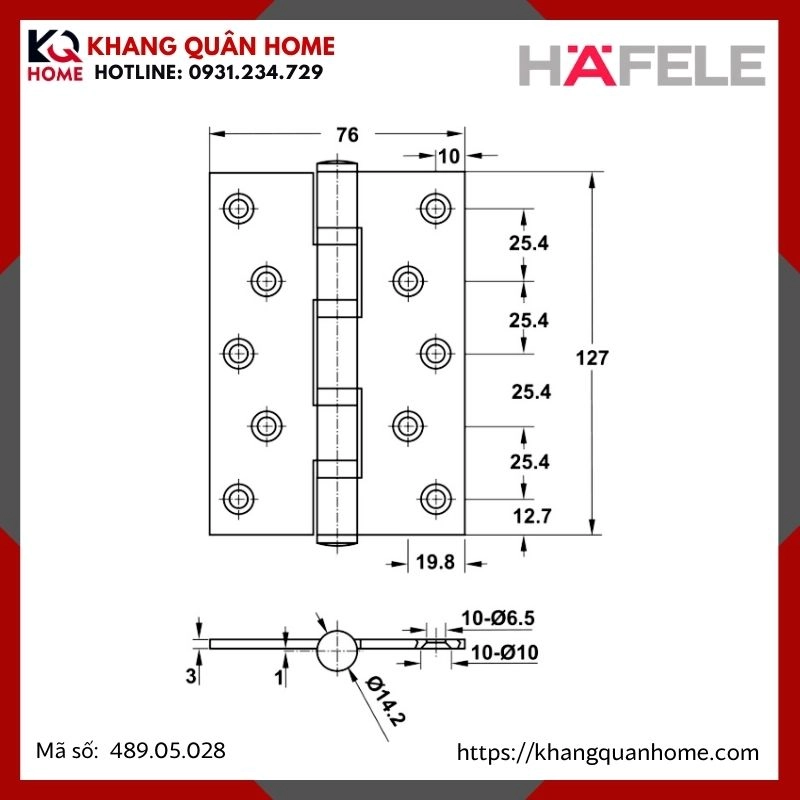 BẢN LỀ LÁ 4 VÒNG BI HAFELE MÀU VÀNG 489.05.028