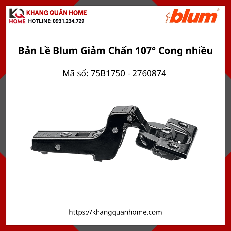 Bản Lề Blum Giảm Chấn Góc Mở 107° 75B1750 2760874 - Màu Đen -Lọt lòng (Cong nhiều)