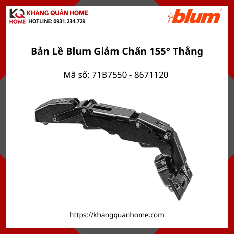 Bản Lề Blum Giảm Chấn Góc Mở 155°  71B7550 8671120 Màu Đen- Trùm Ngoài (Thẳng)