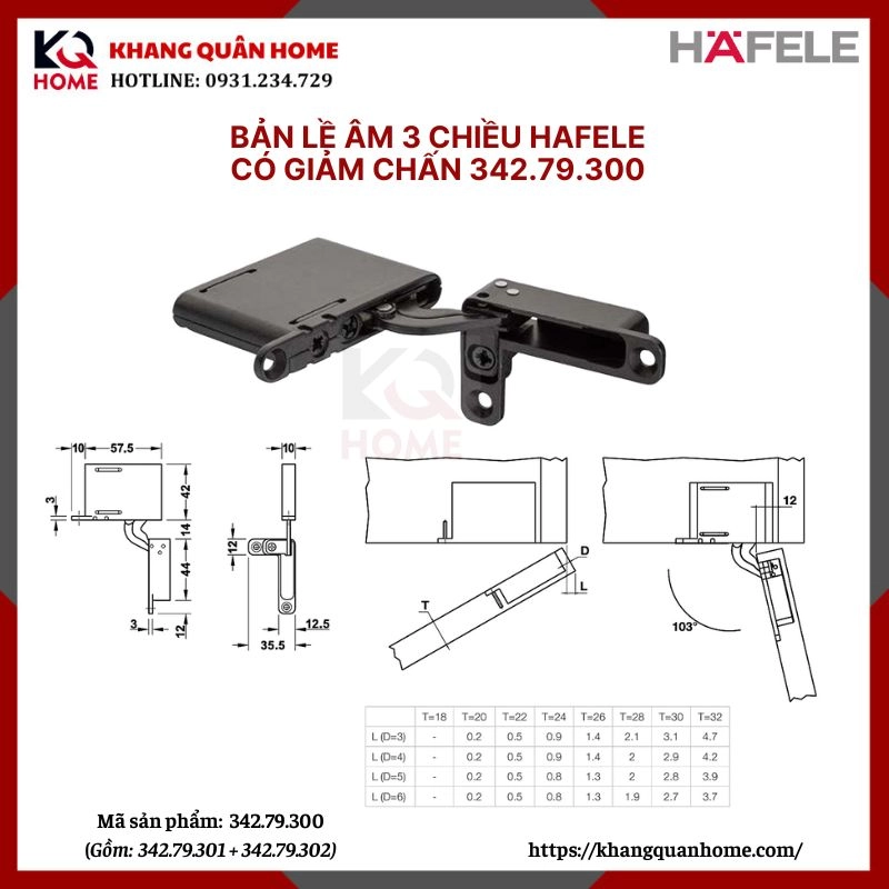 Bản lề âm 3 chiều Hafele 342.79.300 màu đen