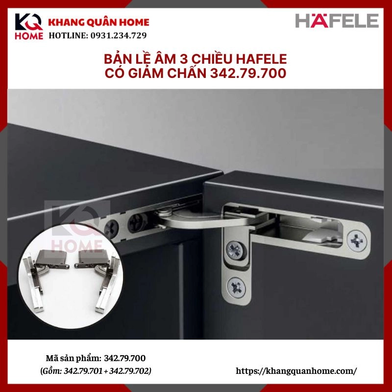 Bản lề âm 3 chiều Hafele 342.79.700 màu inox