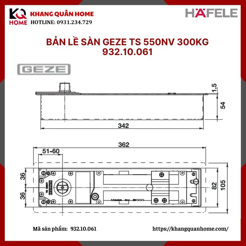 KICH THUOC Bản lề sàn GEZE TS 550NV 300kg 932.10.061