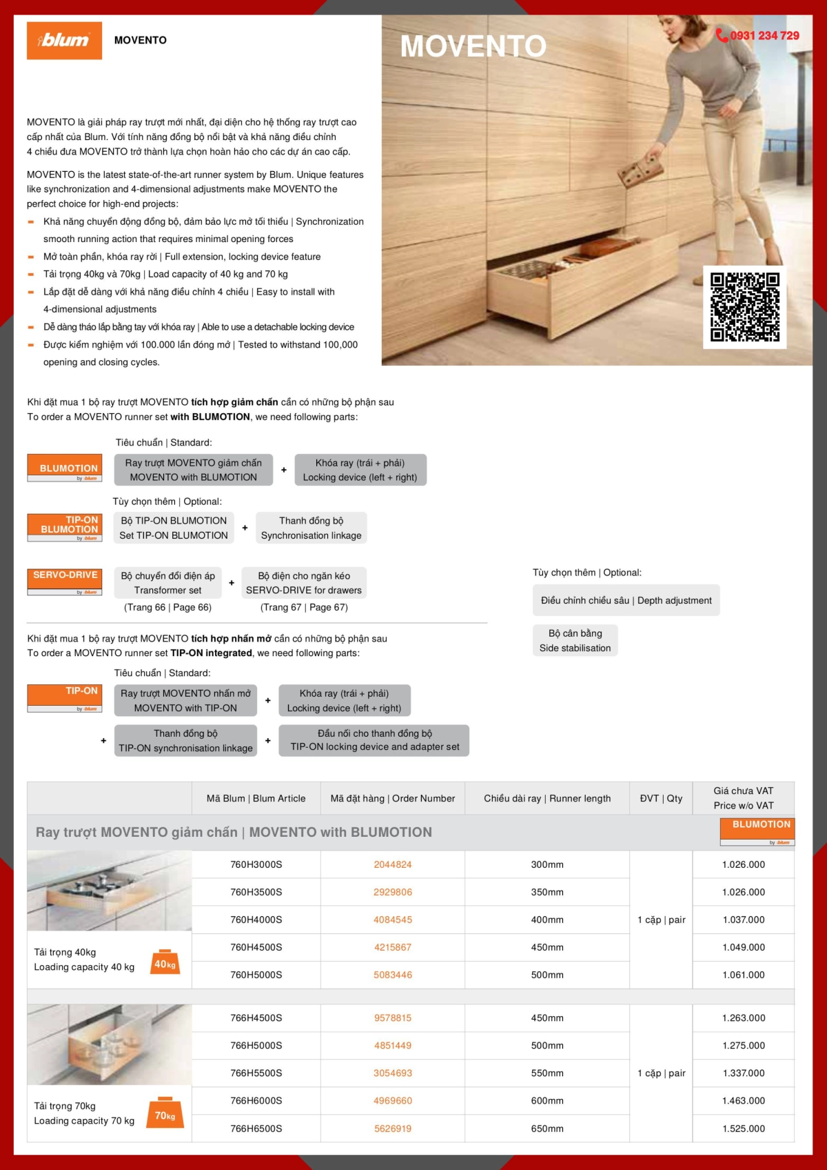 BẢNG GIÁ RAY ÂM HỘC TỦ BLUM 2024 – 2025