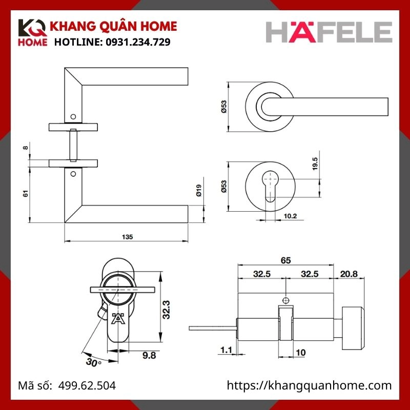 BỘ KHÓA CỬA HAFELE DIY 499.62.504
