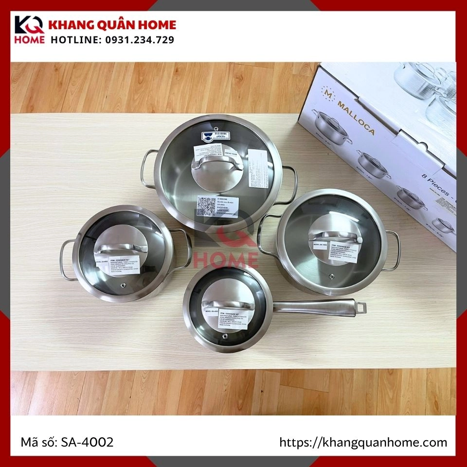 BỘ NỒI INOX CAO CẤP 8 MÓN MALLOCA SA-4002