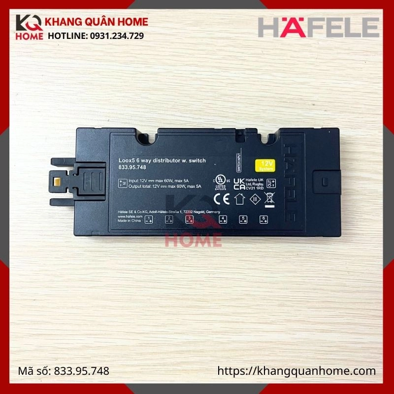 Bộ chia công tắc 12V 6 cổng ra Hafele Loox5 833.95.748