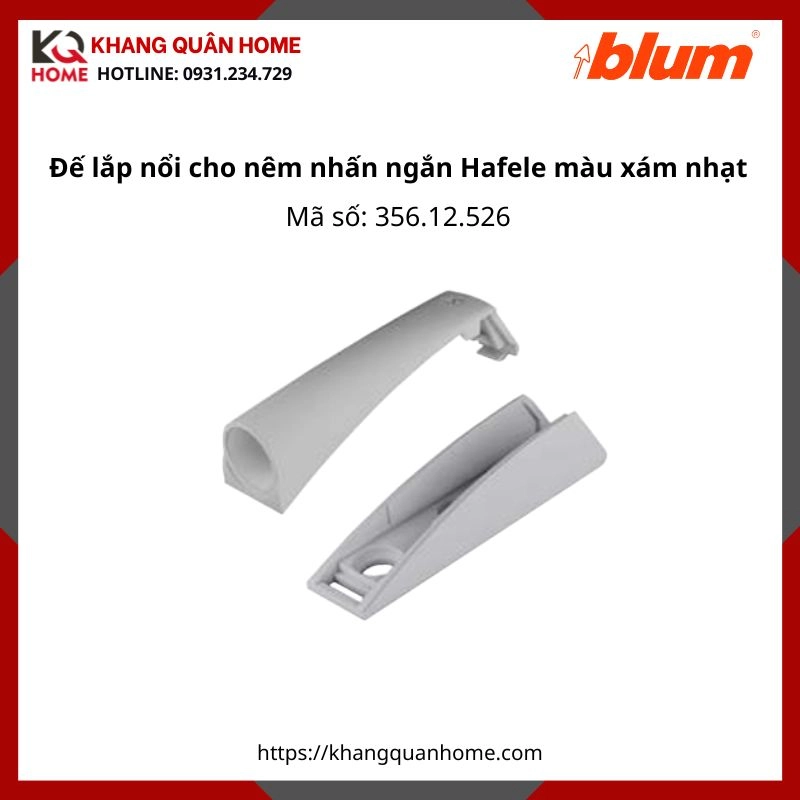 Đế lắp nổi cho nêm nhấn ngắn Hafele màu xám nhạt 356.12.526