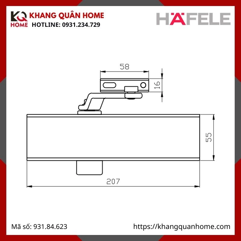 CÙI CHỎ HƠI TAY ĐẨY HƠI, THIẾT BỊ ĐÓNG CỬA TỰ ĐỘNG 80KG HAFELE 931.84.623 (9)