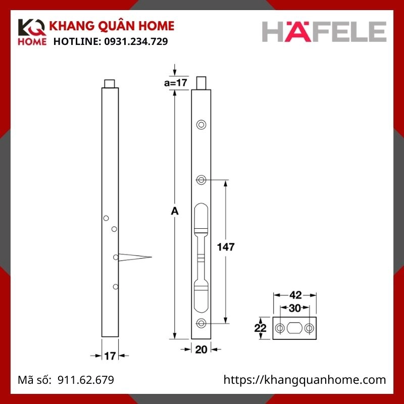CHỐT ÂM HAFELE 200MM 911.62.679