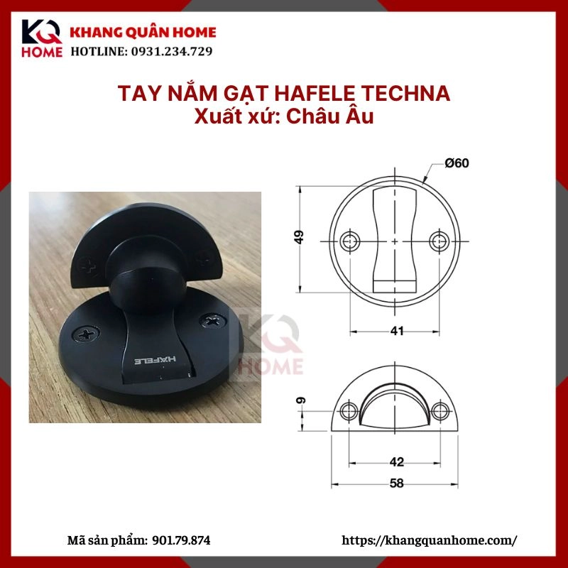 Chặn Hít Cửa Nam Châm Màu Đen Hafele 938.30.033