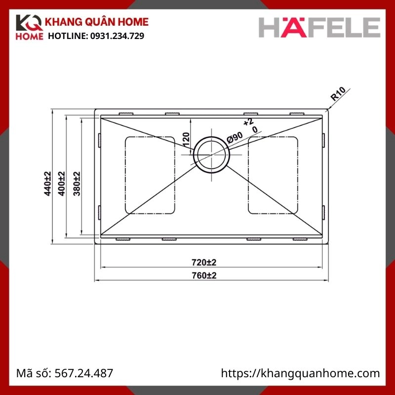 Chậu Inox Hafele Màu Đen HS25-SSN1S-7644 567.24.487