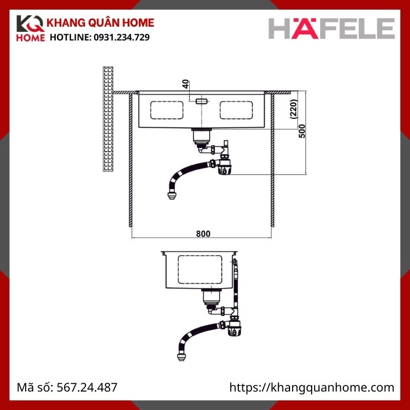 Chậu Inox Hafele Màu Đen HS25-SSN1S-7644 567.24.487