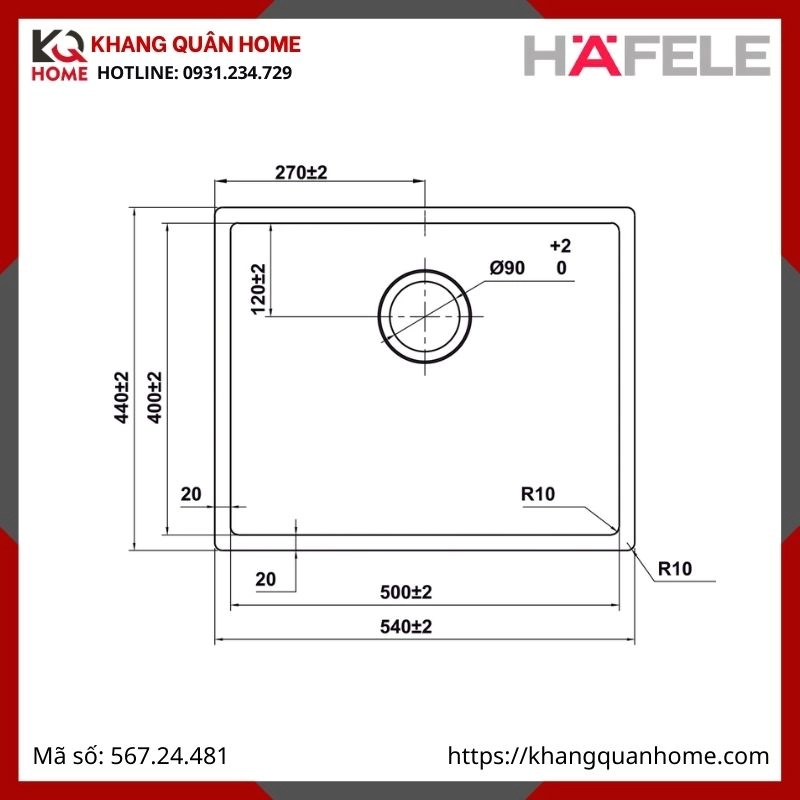 Chậu Inox Hafele Màu Đen R10 HS25-SSN1S-540 567.24.481