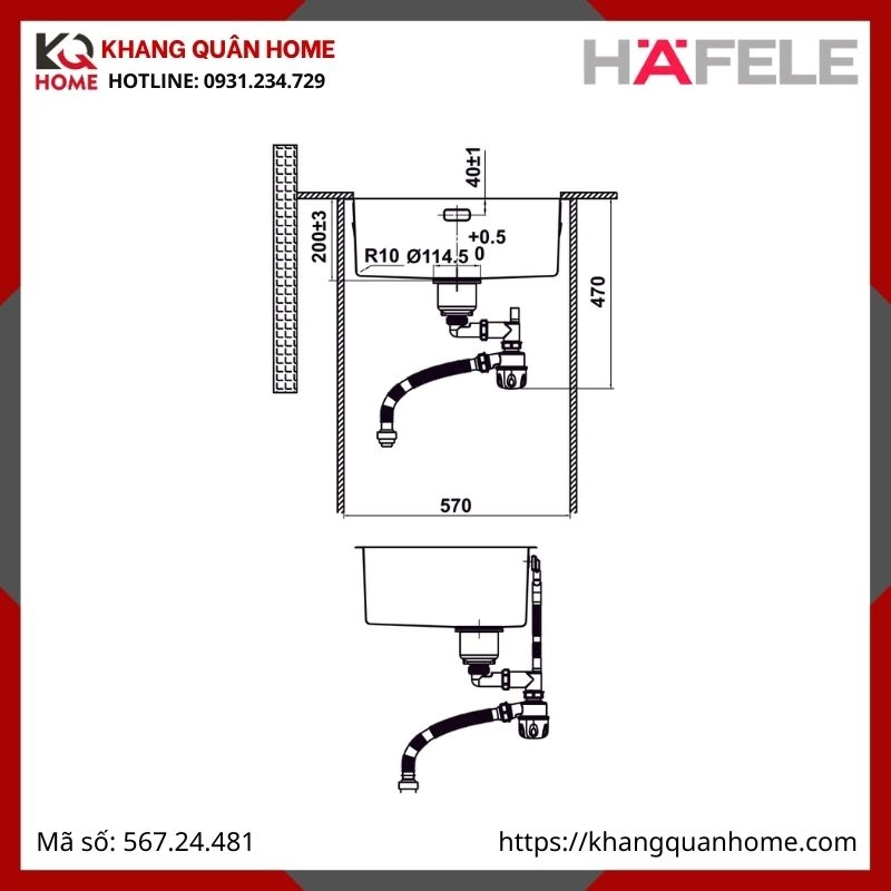 Chậu Inox Hafele Màu Đen R10 HS25-SSN1S-540 567.24.481