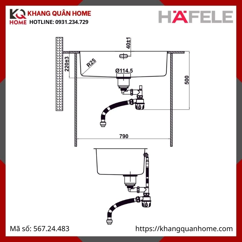 Chậu Inox Hafele Màu Đen R25 HS25-SSN1S-760 567.24.483