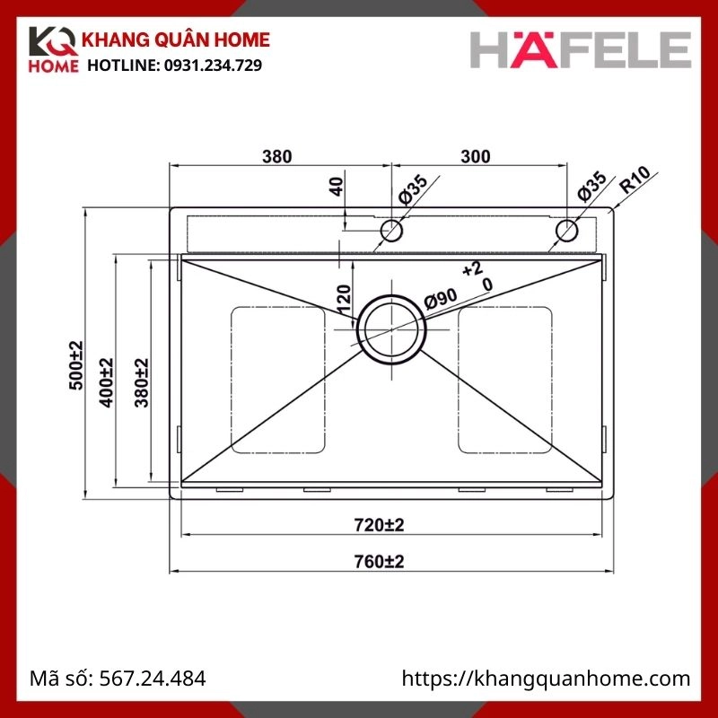 Chậu Rửa Inox Hafele Màu Titan 567.24.484 WS R10 HS25-SSN1S-7650