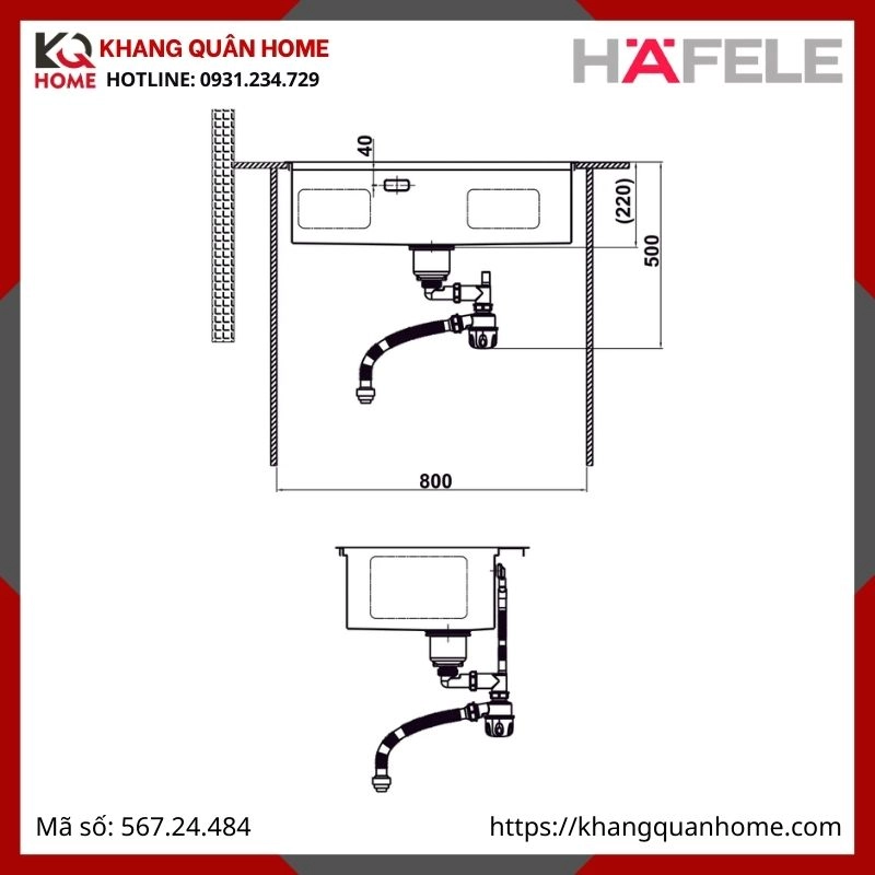 Chậu Rửa Inox Hafele Màu Titan 567.24.484 WS R10 HS25-SSN1S-7650