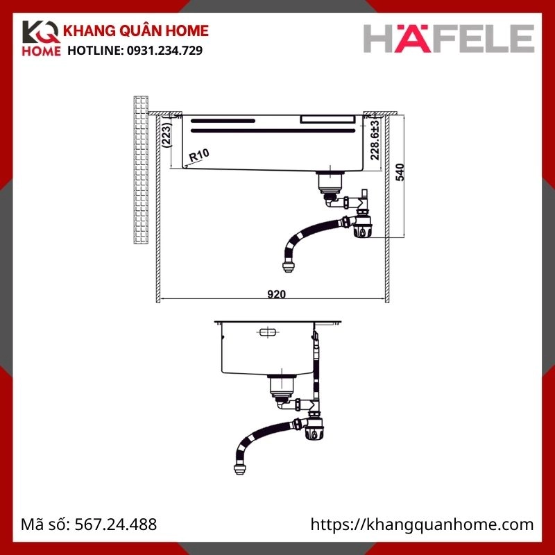 Chậu Rửa Inox Hafele Màu Titan WF R10 HS25-SSN1S-8052 567.24.488