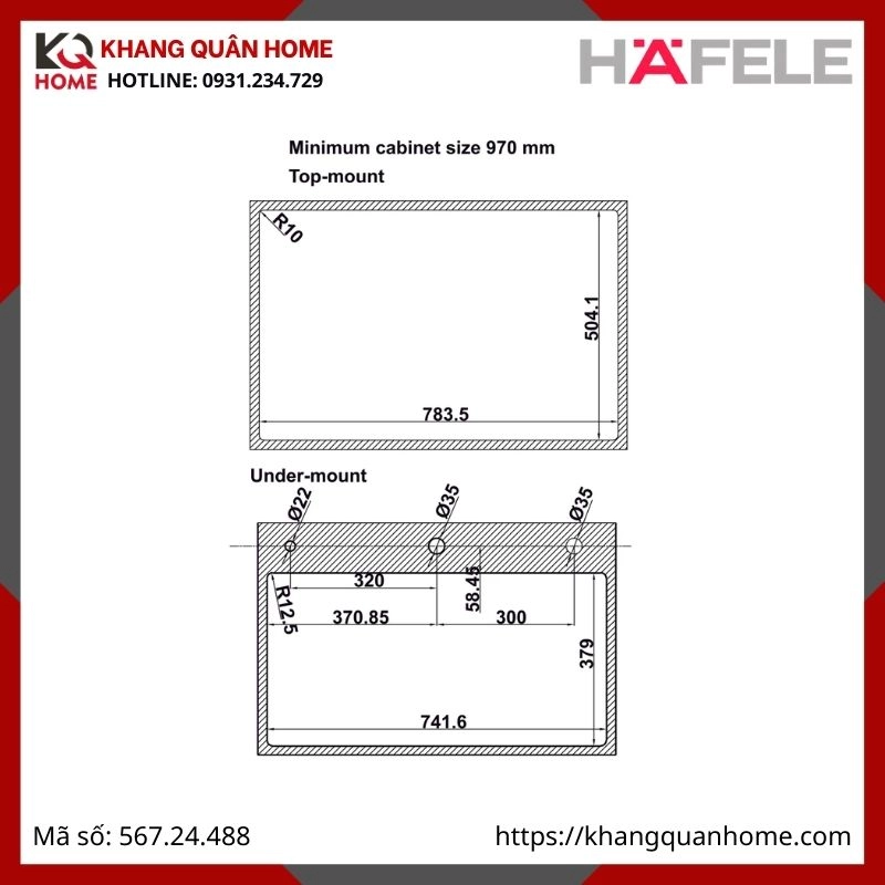 Chậu Rửa Inox Hafele Màu Titan WF R10 HS25-SSN1S-8052 567.24.488