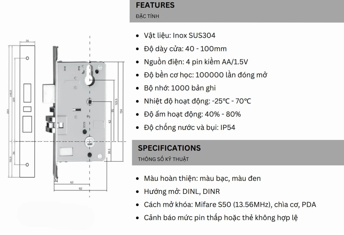 Khóa Điện Tử Vicode HL-12J Cho Khách Sạn - Màu Đen