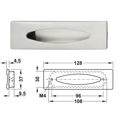 Tay nắm âm 128 X 37 MMM Hafele 151.74.002