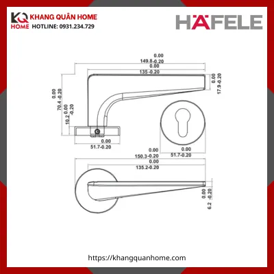 KHÓA CỬA DIY HAFELE SET C 499.63.619 Đồng Đánh Bóng