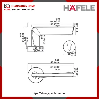 Khóa tay nắm cửa, DIY, Bộ D hafele 499.63.627 Đồng Đánh Bóng