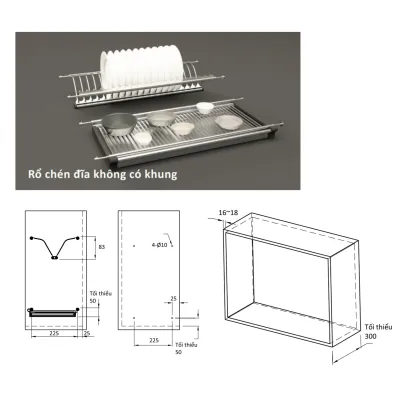Rổ úp chén đĩa cố định, Cucina Presto 600mm loại không có khung Hafele 544.40.024