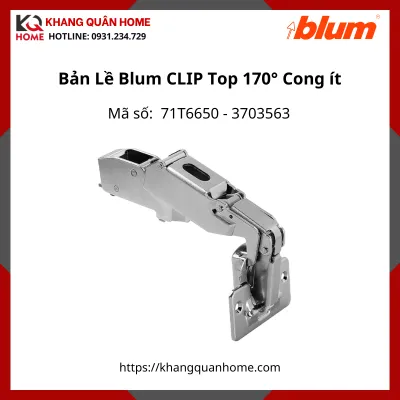 Bản Lề Blum CLIP Top Góc Mở 170° 71T6650 3703563 Trùm nữa - Cong ít