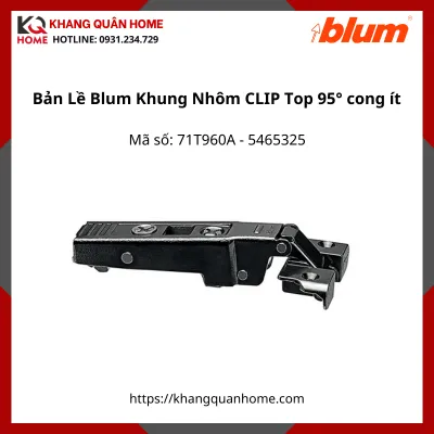 Bản Lề Blum Khung Nhôm CLIP Top Góc Mở 95° 71T960A 5465325 Đen trùm nửa- cong ít