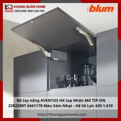 Bộ tay nâng AVENTOS HK top Nhấn Mở TIP-ON 22K2300T 6441170 Màu Xám Nhạt - Hệ Số Lực 420-1.610