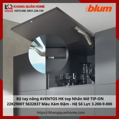 Bộ tay nâng AVENTOS HK top Nhấn Mở TIP-ON 22K2900T 5632837 Màu Xám Đậm - Hệ Số Lực 3.200 - 9.000