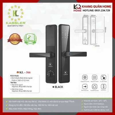 Khóa Điện Tử Hiện Đại Kassler KL-566 Màu Đen