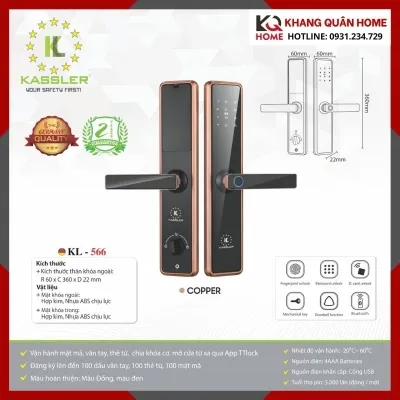 Khóa Điện Tử Hiện Đại Kassler KL-566 Màu Copper