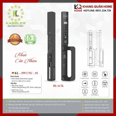 Khóa Điện Tử Cửa Nhôm Kassler KL-599 CNC-01 Màu Black