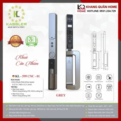 Khóa Điện Tử Cửa Nhôm Kassler KL-599 CNC-01 Màu Grey
