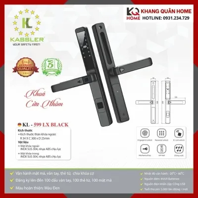 Khóa Điện Tử Cửa Nhôm Kassler KL-599 LX BLACK