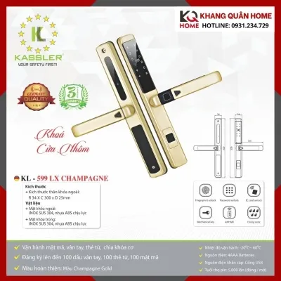 Khóa Điện Tử Cửa Nhôm Kassler KL-599 LX CHAMPAGNE