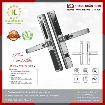 Khóa Điện Tử Cửa Nhôm Kassler KL-599 LX GRAY