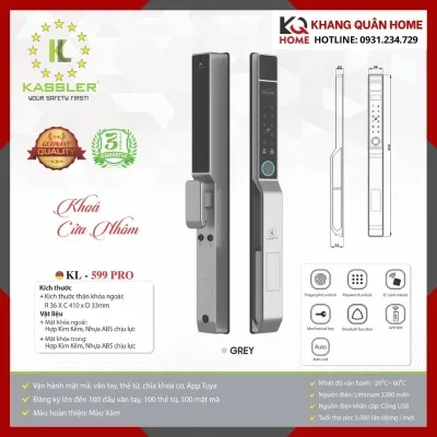 Khóa Điện Tử Cửa Nhôm Kassler KL-599 PRO Màu Grey